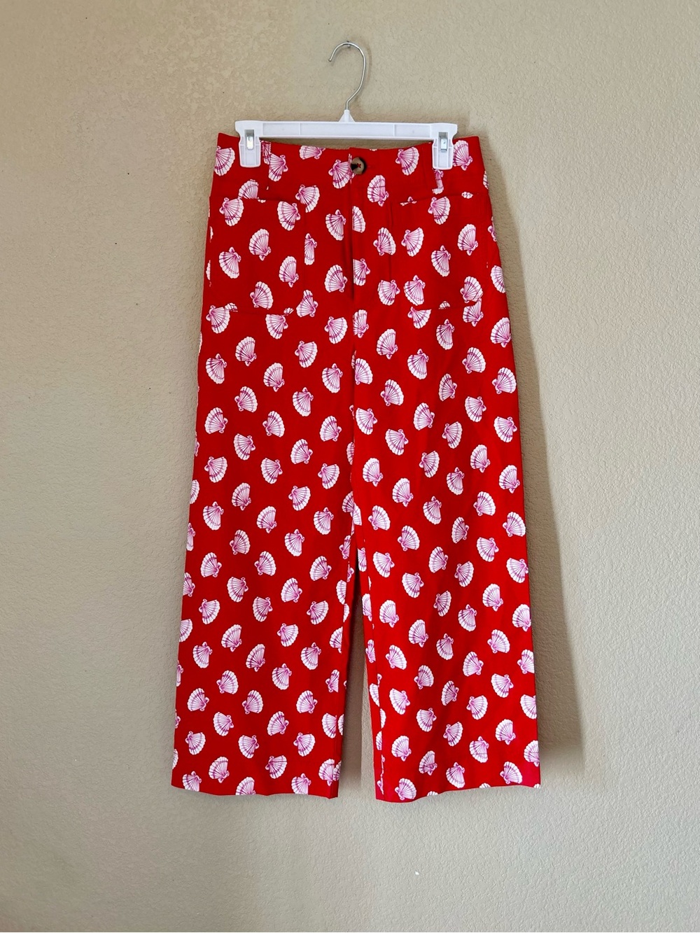 Maeve Colette High-Rise Red Shell Printed Cropped Wide-Leg Pants Size 28 - Picture 3 of 10